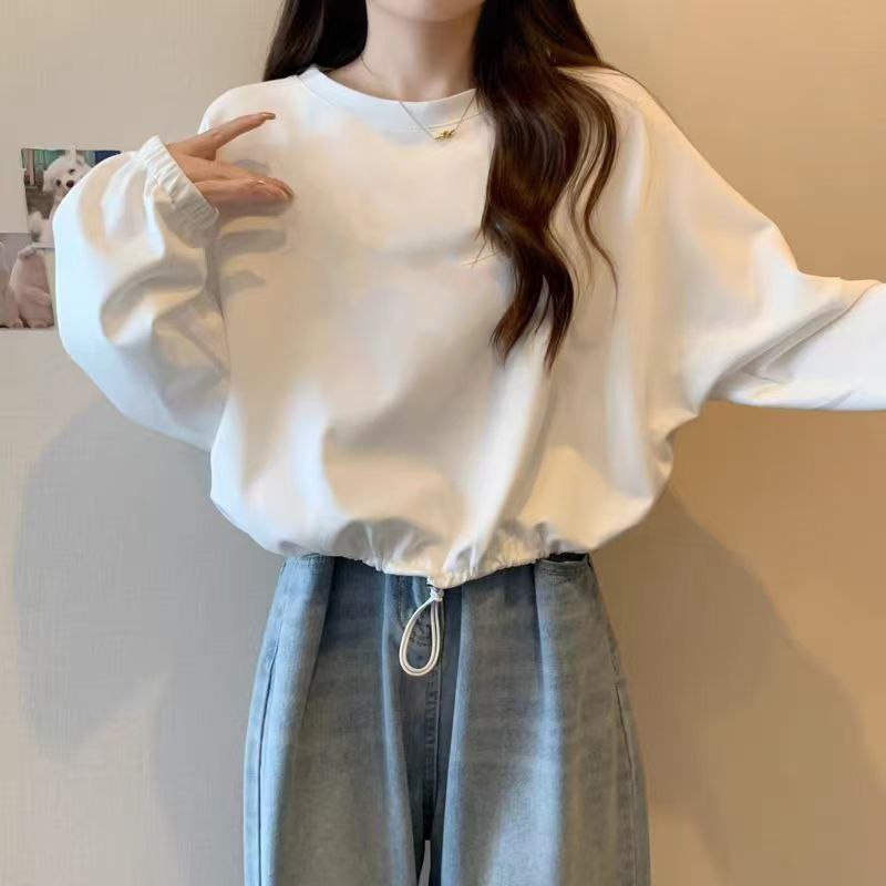 Short White Letter Print Sweatshirts Female Casual Crew Neck Long Sleeve Pullover Casual Women Tops